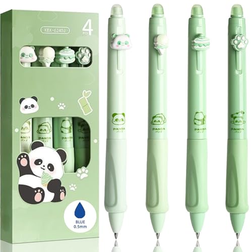cuhostki Radierbare Stifte Set mit, Set mit 4 löschbaren Gelstiften, Radierbarer Nachfüllbarer Gel-Tintenroller, Panda Animal Erase it Stifte Grün Durchmesser der Spitze 0,5 mm von cuhostki
