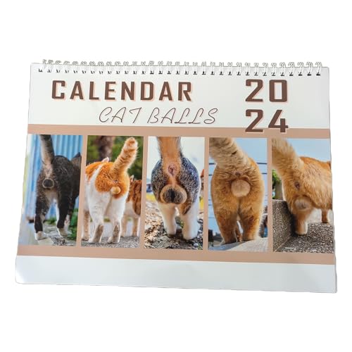 curfair Monatlicher Katzenkalender, kein Ausbluten, Papier, 2024, Hintern, Januar bis Dezember, dicker Zeitplaner, Neujahr, Heimbüro, Wand, Kätzchen, Arsch, lustiger Gag, Weiß von curfair
