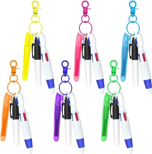 cutecool 24 Mini-Textmarker für Krankenschwestern, einschließlich 6 Spitzen-Highlighter-Stifte, 6 Permanentmarker, 6 Druckkugelschreiber für Abzeichen, mit 6 Schlüsselanhänger-Clips von cutecool