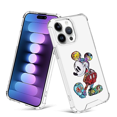 cuwana Clear Case for iPhone 15 Pro (2023) Mickey Mouse Cartoon Print Crystal Slim Soft Bumper Anti-Scratch Four Corners Shockproof Protection Hard Back Cover von cuwana