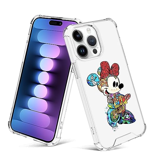 cuwana Clear Case for iPhone 15 Pro (2023) Minnie Mouse Cartoon Print Crystal Slim Soft Bumper Anti-Scratch Four Corners Shockproof Protection Hard Back Cover von cuwana