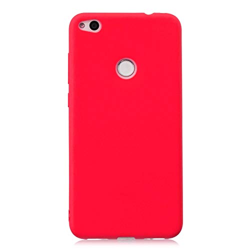 cuzz Schutzhülle für Huawei P8 Lite (2017) + (1 x Displayschutzfolie aus Hartglas), einfarbig, Premium, flexibel, Silikon, TPU, ultradünn, leicht, rutschfest, stoßfest, Rot von cuzz