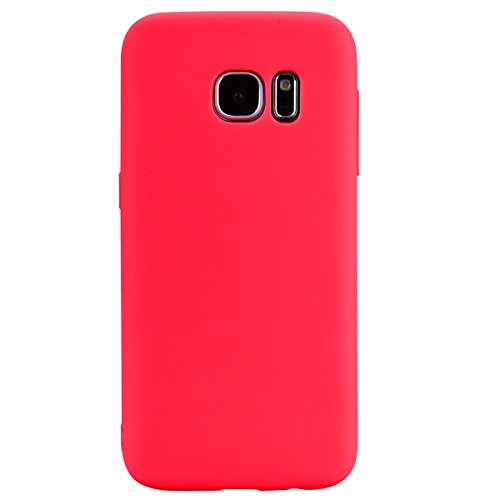cuzz Schutzhülle für Samsung Galaxy S7 Edge + (1 x Displayschutzfolie aus Hartglas), einfarbig, Premium, flexibel, Silikon, TPU, ultradünn, leicht, rutschfest (rot) von cuzz