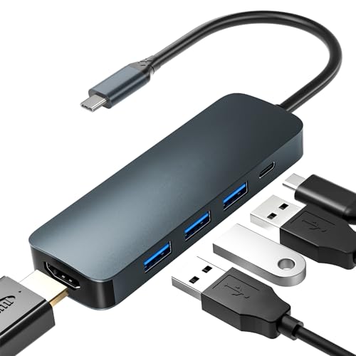 CVAVOT USB-C-Adapter, 5-in-1 USB-C-Hub auf 4K-HDMI-Multport-Adapter, 3 USB 3.0 und 100 W PD-Ladeadapter für MacBook Pro Air, Dell, Lenovo, HP Laptops und andere Typ-C-Geräte (grau) von cvavot