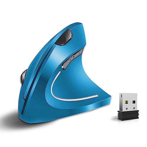 cvavot Ergonomische Maus Wireless Mouse Rechargeable Vertical Optical Mäuse mit USB-Empfänger, 6 Tasten 2,4 GHz einstellbare DPI 800/1200/1600 für PC Computer, Laptop (Blau) von cvavot