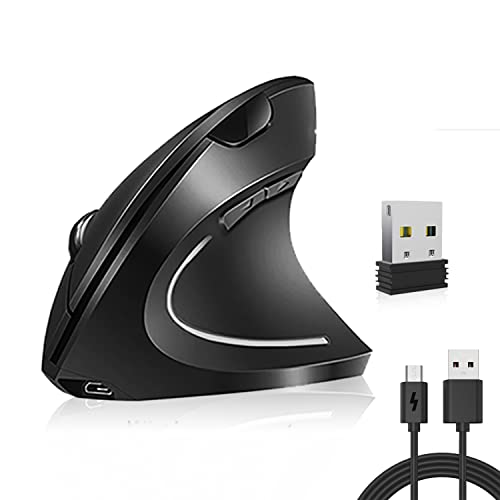 cvavot Ergonomische Maus Wireless Mouse Rechargeable Vertical Optical Mäuse mit USB-Empfänger, 6 Tasten 2,4 GHz einstellbare DPI 800/1200/1600 für PC Computer, Laptop (Schwarz) von cvavot