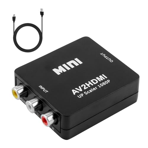 RCA auf HDMI Adapter, AV zu HDMI Konverter mit 1080P Unterstützung, RCA Composite CVBS inkl. USB-Ladekabel, Kompatibel mit Wii, PS2, PS3, Xbox, N64, GameCube, VHS, VCR, DVD, TV, STB, Kamera(Schwarz) von cxxtkcxxlc
