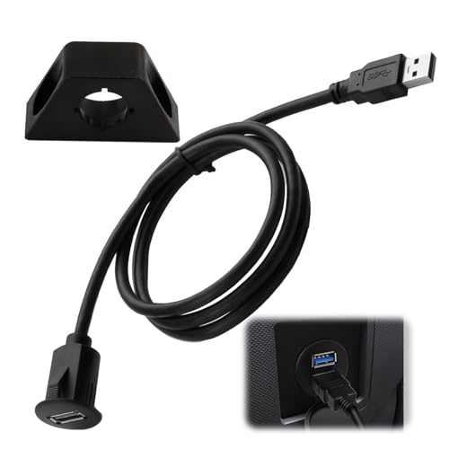 USB Armaturenbrett Kabel 1m, Auto USB Buchse Einbau, 10Gbps 5V/2A Aufladen Runde Einbaubuchse Kabel Buchse,Panel Flush Mount Adapter Stecker auf Buchse Adapter, für Auto, Boot , Motorrad, Schwarz von cxxtkcxxlc