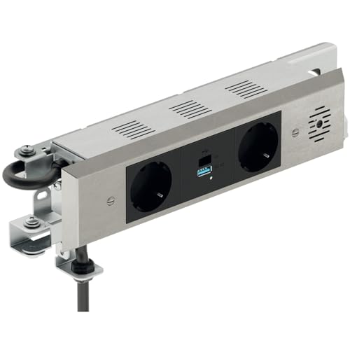 cyclingcolors 1x Steckdosen-Element Steckdosenleiste 2X 230 V Schuko 1x USB A+C IP20 Tmax 50 °C Kabel 1.2 m im Auszugsarm und fest installiertem Schuko-Stecker Büro Konferenztische Küche, Edelstahl von cyclingcolors