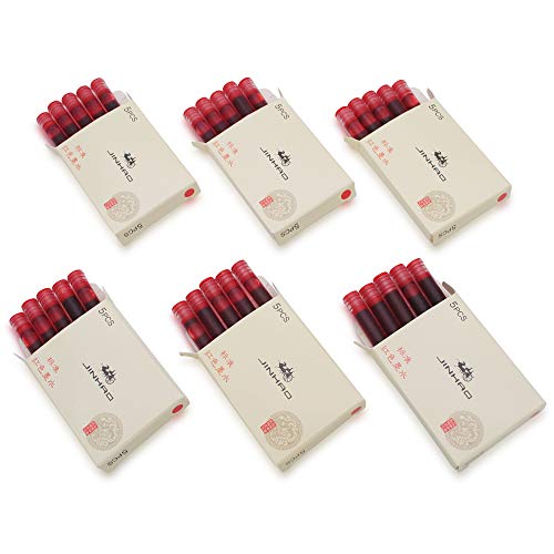 6er-Pack (30 Stück) JINHAO Tintenpatronen Füllfederhalter Nachfüllungen für JINHAO und Baoer Stift Standardgröße (Rot) von czxwyst