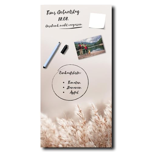 Memoboard Silky Pampas L 30 x 60 cm - Glastafel magnetisch & beschreibbar für Ihre To-dos, Termine & die besten Urlaubsbilder - Der schicke funktionale Hingucker mit Motiv für das Wichtigste im Alltag von daazoo