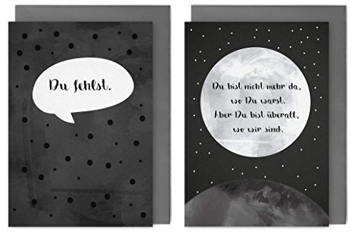 2x Trauerkarte mit Umschlag/Danksagung: Du fehlst/Du bist nicht mehr da, wo Du warst (modern, edel, Recycling-Papier) von dabelino
