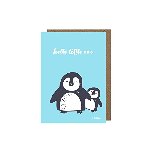 Karte zur Geburt: Junge"Hello little one" (blau, Recyclingpapier, Pinguine) von dabelino