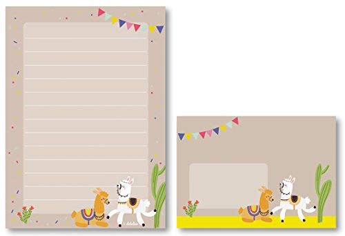 Lama-Briefpapier-Set für Kinder: 25 Blatt Format DIN A5, liniert + 10 Briefumschläge (Geschenk für Mädchen/Jungen, bunt) von dabelino