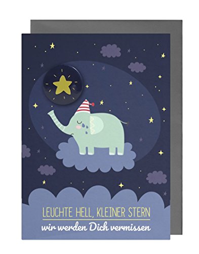 Trauerkarte Kind (Baby, Sternenkind, Fehlgeburt) mit Stern-Button + Umschlag (Motiv: Elefant) von dabelino