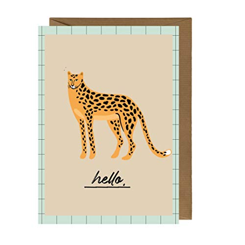 dabelino® Vegane Grußkarte: Leopard - hello (Geburtstag, Öko-Geburtstagskarte,nachhaltig, umweltfreundlich, V-Label, Recycling, Blauer Engel zertifiziert) von dabelino