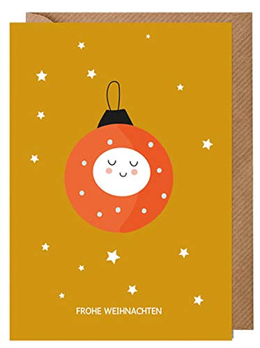 dabelino 1x lustige Weihnachtskarte mit Umschlag für Kinder: Christbaumkugel/Frohe Weihnachten (Karte Weihnachten einzeln, witzig, Junge, Mädchen, rot, natur ohne Plastik-Beschichtung) von dabelino