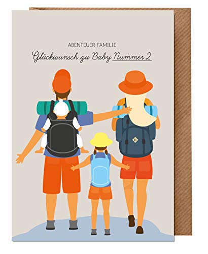 dabelino Karte zur Geburt - Glückwunschkarte zum 2. Kind (zweites Baby, große Schwester, Geschenk) | Recycling-Papier, Grußkarte mit Umschlag von dabelino