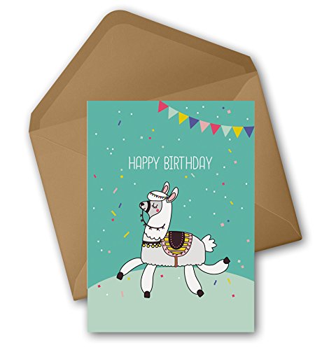 dabelino Lama/Alpaka Karte: Happy Birthday (Geburtstagskarte mit Umschlag, Recycling-Papier) von dabelino