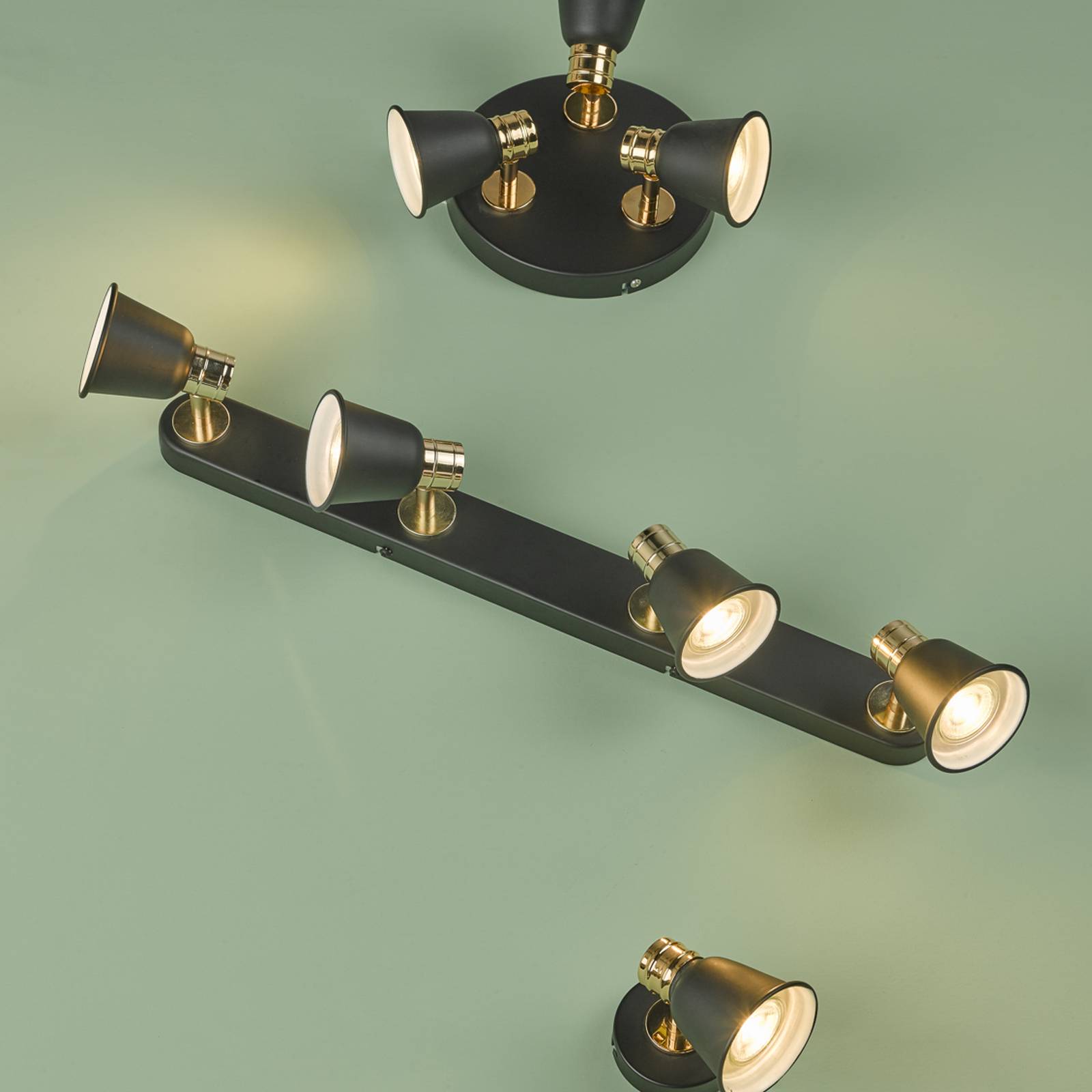 Deckenspot Fry Balken vierflammig schwarz/gold Deckenspot Fry Balken vierflammig schwarz/gold von där lighting