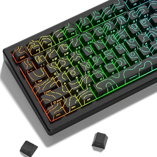 dagaladoo Schwarze topografische Tastenkappen, Linienhintergrundbeleuchtung, glänzende Tastaturtasten, seitlich bedruckte Tastenkappen, Kirschprofil-Tastenkappen-Set für mechanische Tastaturen 61/64 dagaladoo Schwarze topografische Tastenkappen, Linienhintergrundbeleuchtung, glänzende Tastaturtasten, seitlich bedruckte Tastenkappen, Kirschprofil-Tastenkappen-Set für mechanische Tastaturen 61/64 von dagaladoo