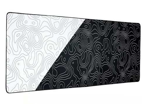 dagaladoo XXL-Gaming-Mauspad, Topografische Karte, genähte Kanten, wasserdicht, bequem, Mauspad mit rutschfester Gummiunterseite für Computer, Laptop, Büro und Zuhause, 90 x 40 cm, Weiß und Schwarz dagaladoo XXL-Gaming-Mauspad, Topografische Karte, genähte Kanten, wasserdicht, bequem, Mauspad mit rutschfester Gummiunterseite für Computer, Laptop, Büro und Zuhause, 90 x 40 cm, Weiß und Schwarz von dagaladoo