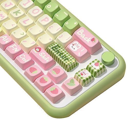 Niedliche Tastenkappen mit Erdbeer-Bunny-Motiv, 158 Tasten, PBT-Tastenkappen, MDA-Tastenkappen-Set ist geeignet für 61/87/104/108 Cherry MX Switch und andere mechanische Tastaturen (Erdbeere) von daixiahu