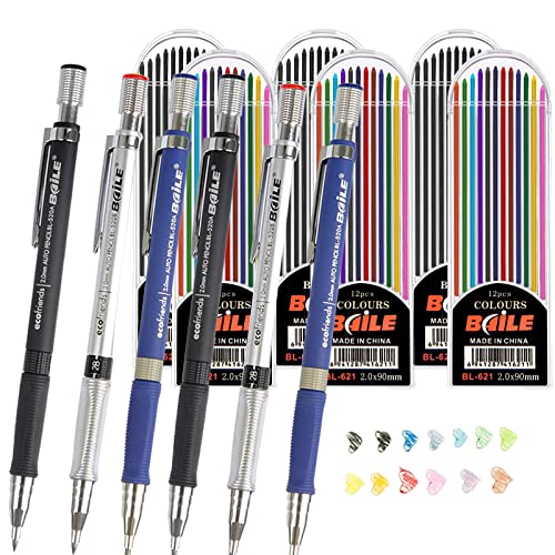 dancepandas Druckbleistifte 2mm 6PCS Mechanical Pencil 2mm Mechanische Bleistifte Minenbleistifte Mit 72PCS Farbigen And Schwarz Minen Für Entwurfszeichnung Schreiben Basteln Kunstskizzen von dancepandas