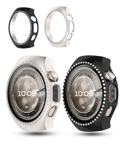 2 Packung, Gehäuse für Huawei Watch 5 46mm, daunke Ultra Slim Full Cover Hard PC Protective Cover, Stoßdicht, Kratzfest, Robust und langlebig, Schwarz + Sternenlicht Farbe von daunke
