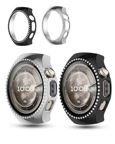 2 Packung, Gehäuse für Huawei Watch 5 46mm, daunke Ultra Slim Full Coverage Hard PC Protective Cover, stoßdicht, Kratzfest, robust und langlebig, schwarz + Silber von daunke