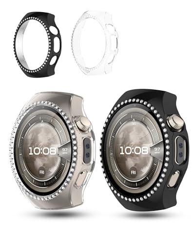 2 Packung, Gehäuse für Huawei Watch 5 46mm, daunke Ultra Slim Full Coverage Hard PC Protective Cover, stoßdicht, Kratzfest, robust und langlebig, schwarz + transparent von daunke