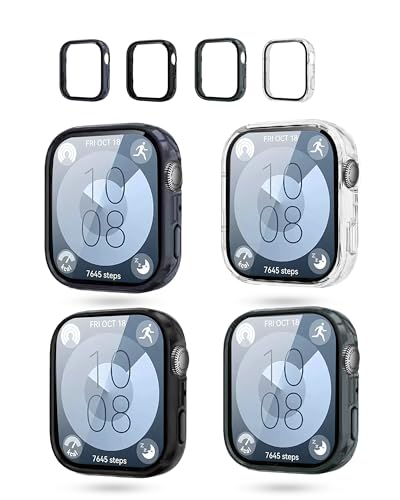 4 Packung, Gehäuse für Huawei Watch Fit 4, daunke Ultra Slim Full Cover Hard PC Protective Cover, stoßdicht, Kratzfest, robust und langlebig, schwarz + transparent + grün + blau von daunke