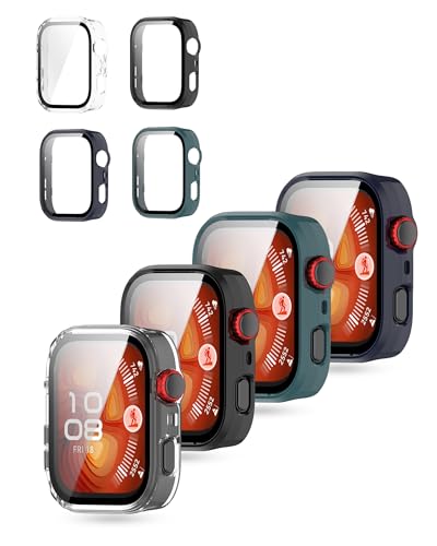 4 Packung, Gehäuse für Huawei Watch Fit 4 Pro, daunke Ultra Slim Full Cover Hard PC Protective Cover, stoßdicht, Kratzfest, robust und langlebig, schwarz + transparent + grün + blau von daunke