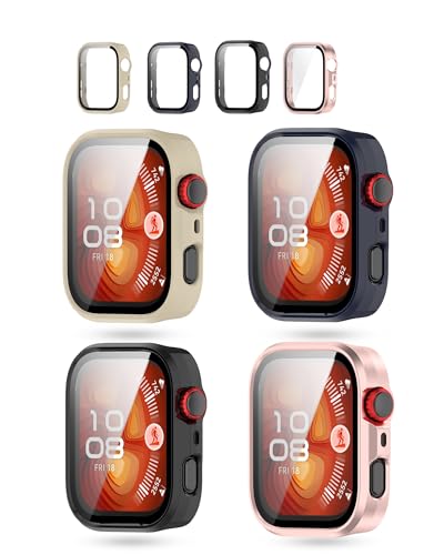 4 Packung, Gehäuse für Huawei Watch Fit 4 Pro, daunke Ultra Slim Full Cover Hard PC Protective Cover, stoßdicht, Kratzfest, robust und langlebig, schwarz + weiß + rosa + blau von daunke