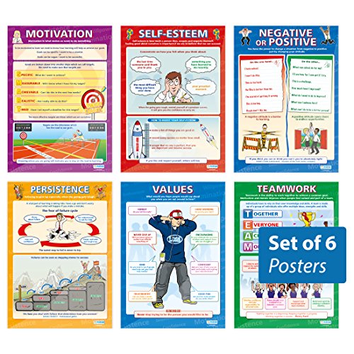 Daydream Education Motivations-Poster „Motivation“, laminiertes Hochglanzpapier, 850 x 594 mm (A1), Sozialkunde-Poster für das Klassenzimmer, in englischer Sprache, 6er-Set von daydream