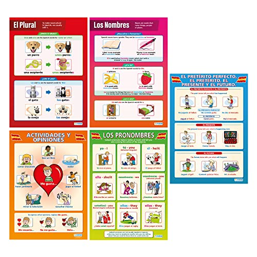 Daydream Education Poster Spanisch, Set von 5, „Language Learning Posters“, laminiertes Glanzpapier, 850 mm x 594 mm (A1), Zweitsprachen-Poster für Klassenzimmer von daydream
