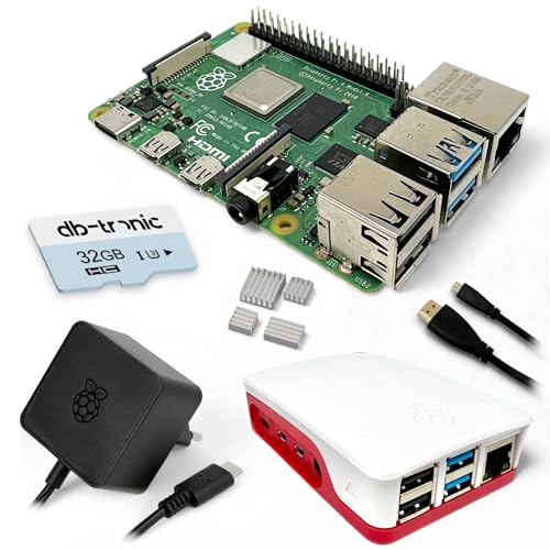db-tronic Raspberry Pi 4 8GB Starter-Kit/Raspberry Pi 4 8GB RAM / 5V 3A USB-C Netzteil/Gehäuse / 32GB SD Karte/Micro HDMI Kabel von db-tronic