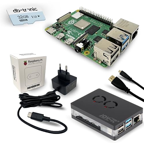 Raspberry Pi 4 Model B 4GB, Magnetisches Gehäuse, Netzteil, 32GB SD Card, HDMI Kabel von db-tronic