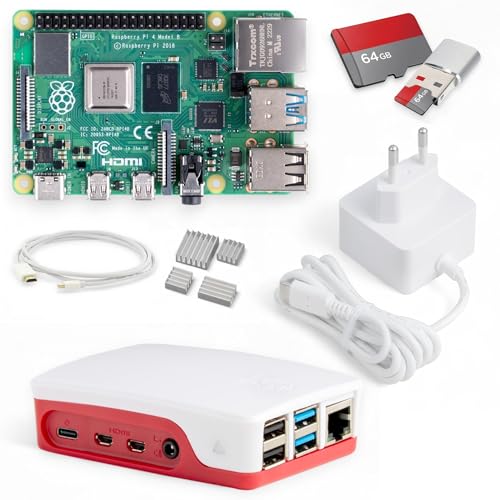 Raspberry Pi 4 Model B 4GB Starter-Kit, Raspberry Pi 4 (4GB RAM), 5V 3A USB-C Netzteil, Gehäuse, 32GB SD Karte, Micro HDMI Kabel von db-tronic