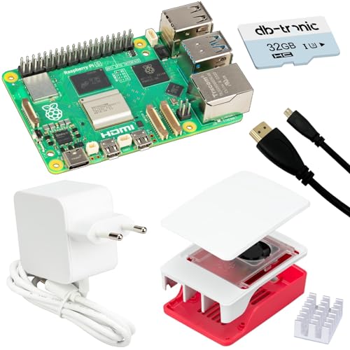 db-tronic Raspberry Pi 5 4GB Starter-Kit/USB-C 27W Netzteil/Gehäuse mit Lüfter / 32GB SD Karte/Micro HDMI Kabel 1m / Raspberry Pi 5 4GB RAM von db-tronic