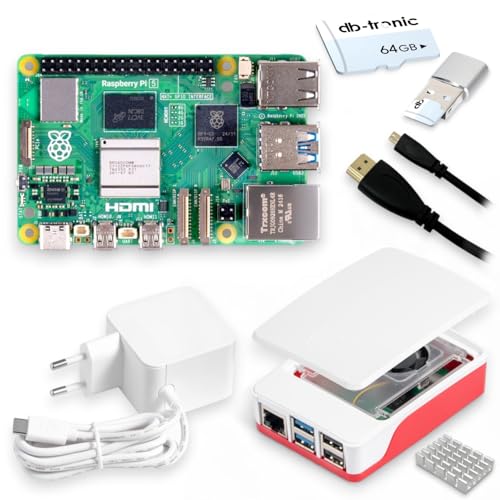 db-tronic Raspberry Pi 5 4GB Starter-Kit/USB-C 27W Netzteil/Gehäuse mit Lüfter / 32GB SD Karte/Micro HDMI Kabel 1m / Raspberry Pi 5 4GB RAM von db-tronic