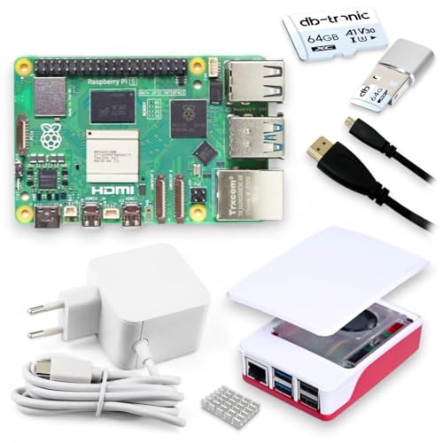 Raspberry Pi 5 8GB Starter-Kit/USB-C 27W Netzteil/Gehäuse mit Lüfter / 32GB SD Karte/Micro HDMI Kabel 1m / Raspberry Pi 5 8GB RAM von db-tronic