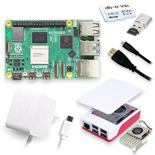 db-tronic Raspberry Pi 5 8GB Cooler-Kit/USB-C 27W Netzteil/Gehäuse/Active Cooler/32GB SD Karte/Micro HDMI Kabel 1m/Raspberry Pi 5 8GB RAM von db-tronic