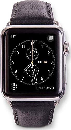 dbramante1928 Echtleder-Uhrenarmband für Apple Watch (38/40mm) [Modell: Copenhagen I Vollnarbenleder I Handgefertigt I Silber/Schwarz] - AW38BLSI0632 von dbramante1928