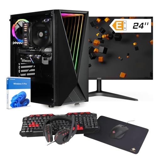 dcl24 Gaming PC Set komplett Intel i5 12400, RTX3050 6GB - 500GB SSD, 16GB DDR4, Gamer PC mit 6x4.4 GHz, WLAN, 24" Monitor, Maus, Tastatur, Headset, Windows 11 Pro [19646] von dcl24.de