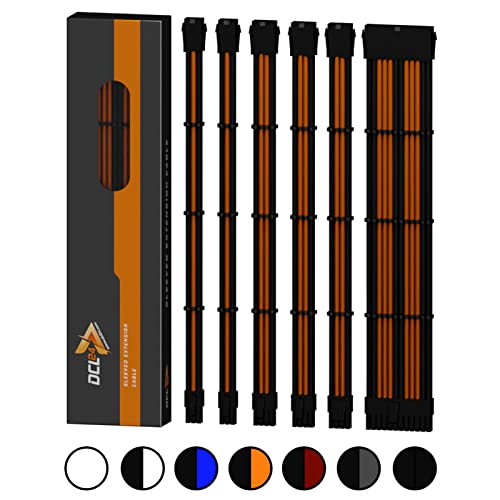 dcl24.de 30CM Sleeved Cable PC Extension Kit Schwarz-Orange für Netzteil, GPU/CPU, PSU Cable Extensions mit Kabelkämmen, gesleevte Kabel PC Cable mod Kit von dcl24.de