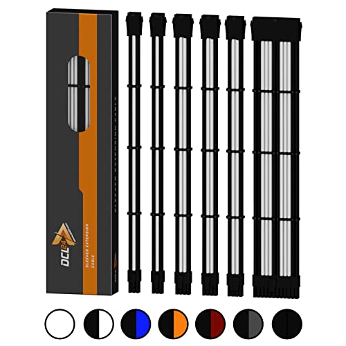 dcl24.de 30CM Sleeved Cable PC Extension Kit Schwarz-Weiß für Netzteil, GPU/CPU, PSU Cable Extensions mit Kabelkämmen, gesleevte Kabel PC Cable mod Kit von dcl24.de