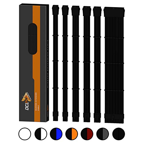dcl24.de 30CM Sleeved Cable PC Extension Kit Schwarz für Netzteil, GPU/CPU, PSU Cable Extensions mit Kabelkämmen, gesleevte Kabel PC Cable mod Kit von dcl24.de