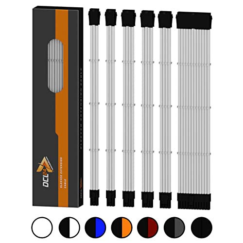 dcl24.de 30CM Sleeved Cable PC Extension Kit Weiß für Netzteil, GPU/CPU, PSU Cable Extensions mit Kabelkämmen, gesleevte Kabel PC Cable mod Kit von dcl24.de