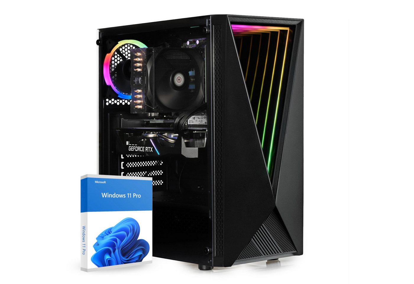 dcl24.de RGB Gaming-PC (Intel Core i5 12400, RTX 3050, 16 GB RAM, 500 GB SSD, Luftkühlung, WLAN, Windows 11 Pro) von dcl24.de